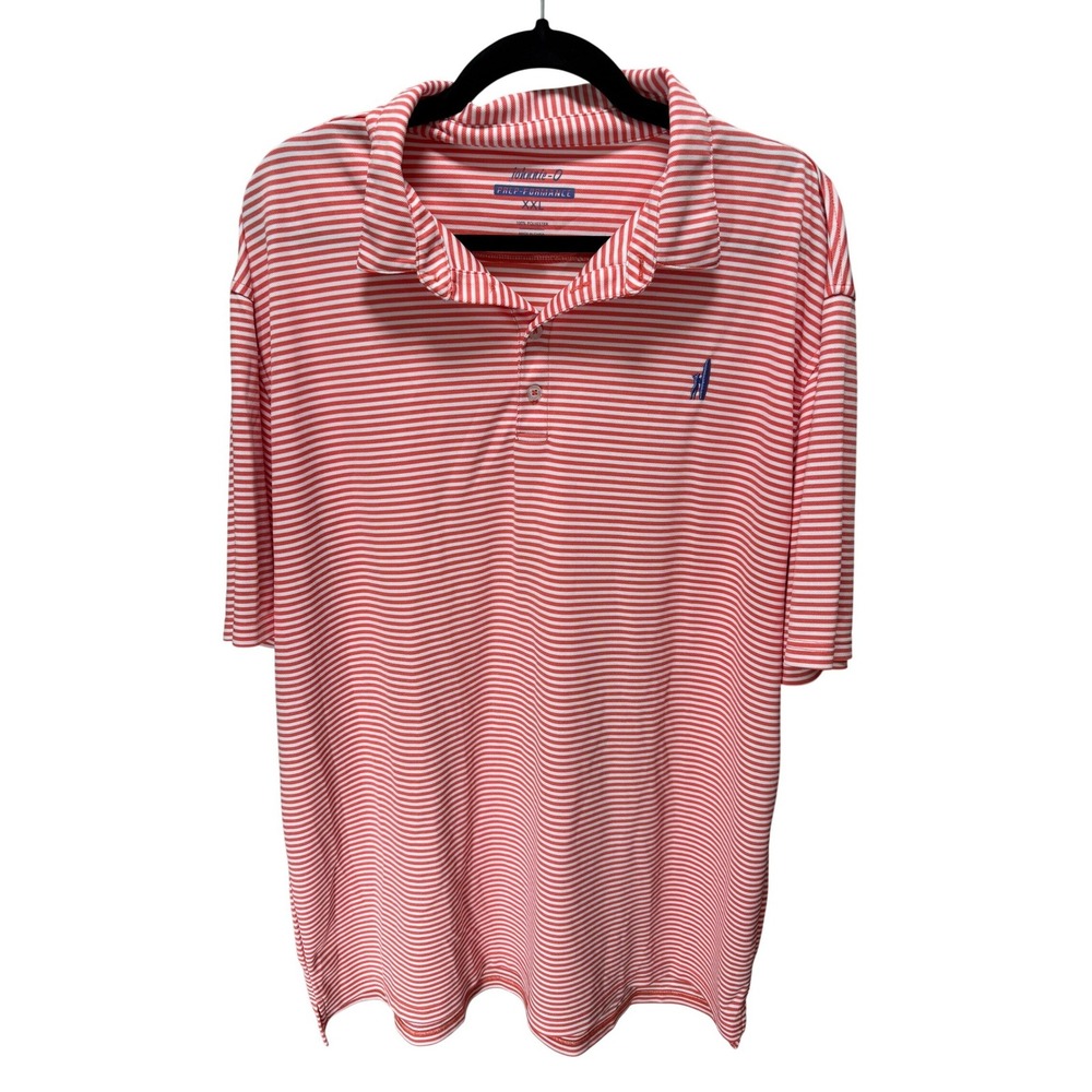 Johnnie-O Polo Shirt Mens XXL Coral Prep-Formance Striped Short Sleeve Golf